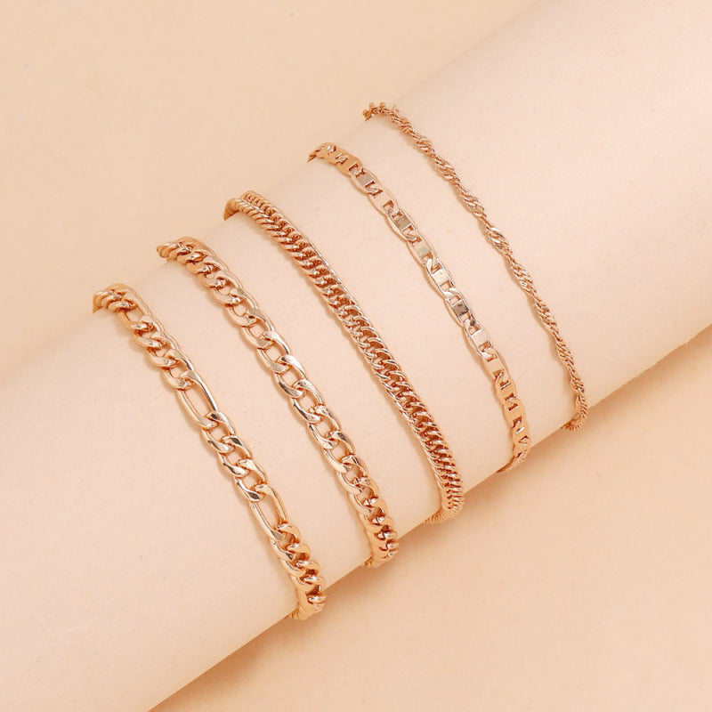 Simple Graceful Metal Chain Retro Creative Snake Chain Anklet Five-piece Set