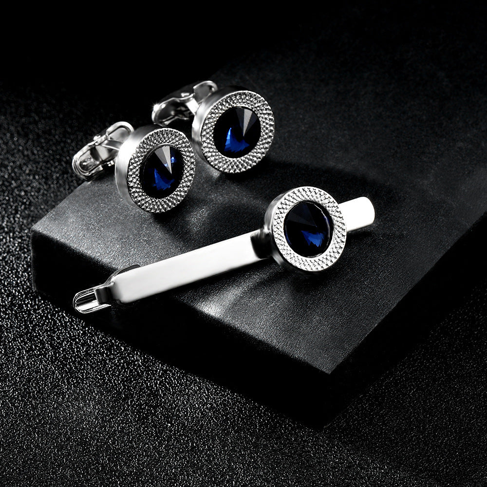 Men's Business European And American Fashion Blue Crystal Zircon Cufflinks