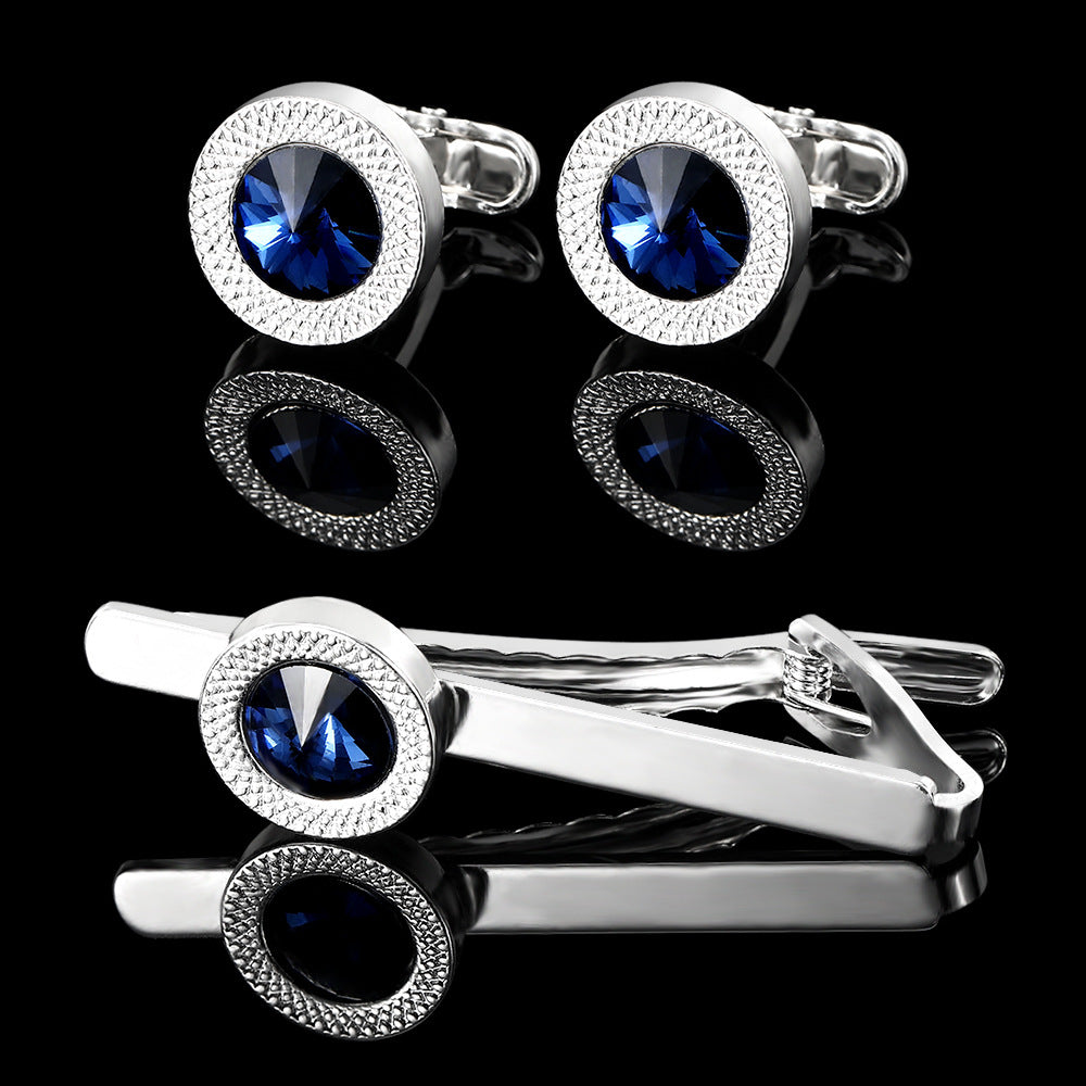 Men's Business European And American Fashion Blue Crystal Zircon Cufflinks